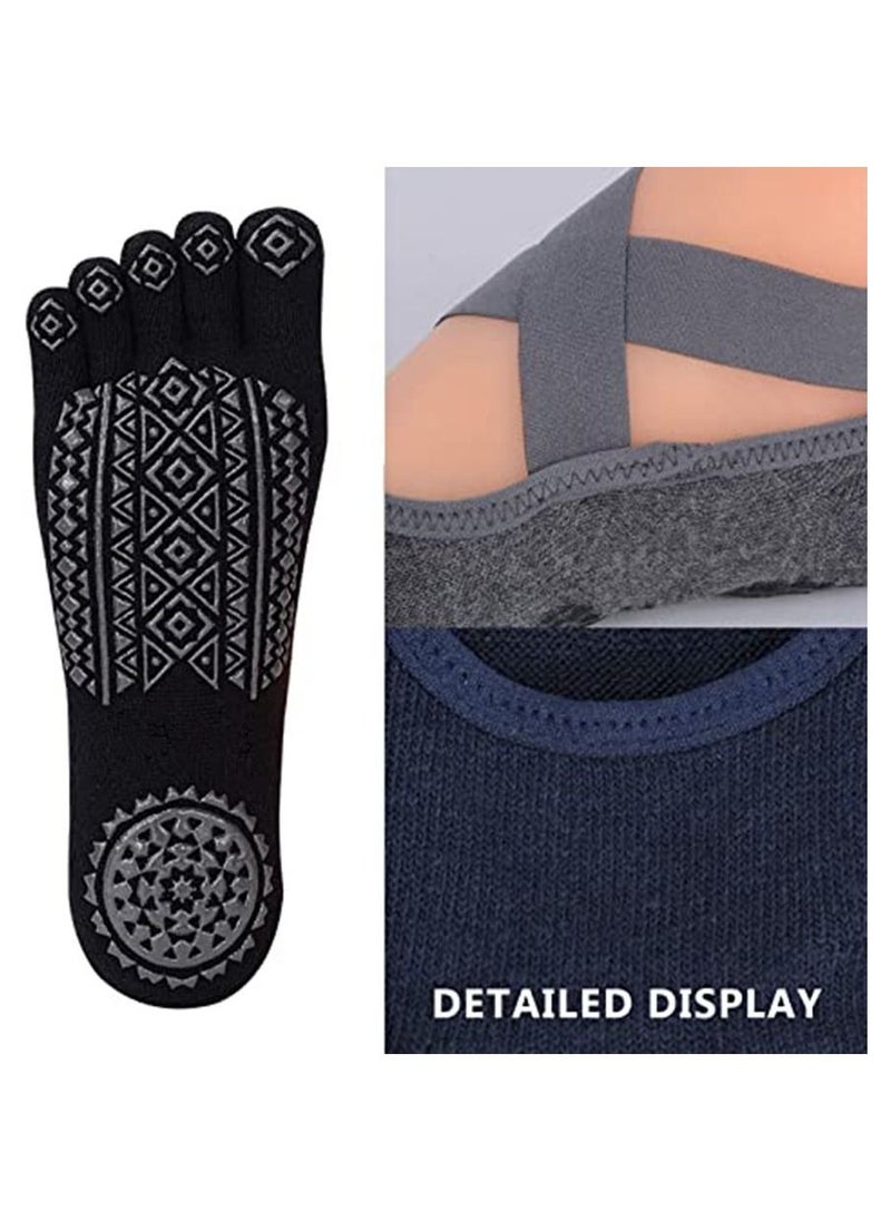 Generic 6 Pairs Yoga Socks for Women with Grips, Non-Slip Five Toe Socks for Pilates, Barre, Ballet, Fitness  - Image 4