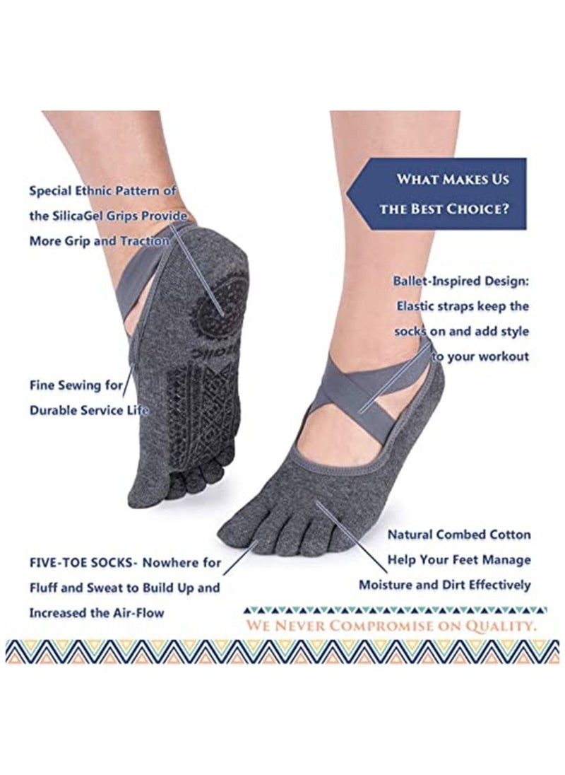 Generic 6 Pairs Yoga Socks for Women with Grips, Non-Slip Five Toe Socks for Pilates, Barre, Ballet, Fitness  - Image 5