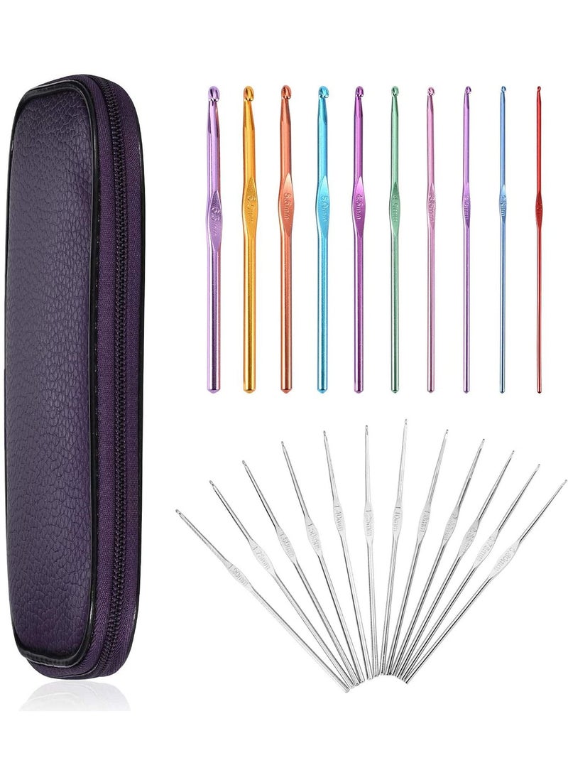 SYOSI Crochet Hook Set, 22 Pcs Knitting Needles Craft, Weave Yarn Set 0.6mm - 6.5mm, Large-Eye Blunt Needles, Stainless Steel Yarn Knitting Needles, Sewing Needles [Purple Travel Bag] - Image 1