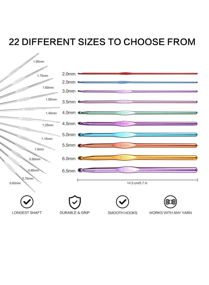 SYOSI Crochet Hook Set, 22 Pcs Knitting Needles Craft, Weave Yarn Set 0.6mm - 6.5mm, Large-Eye Blunt Needles, Stainless Steel Yarn Knitting Needles, Sewing Needles [Purple Travel Bag] - Image 4