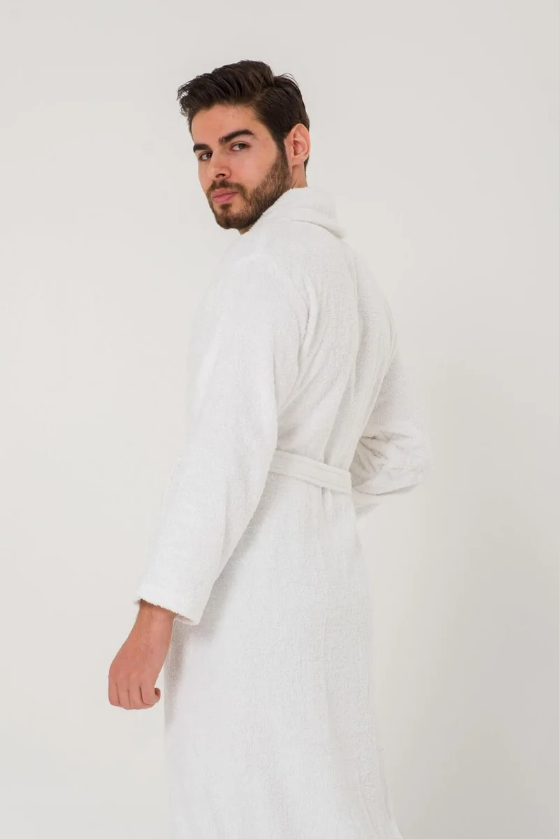 Cotenconcept Plain and Cotton Shawl Collar Men's Bathrobe
