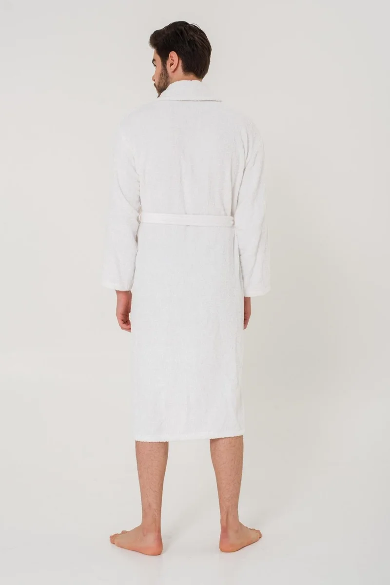 Cotenconcept Plain and Cotton Shawl Collar Men's Bathrobe