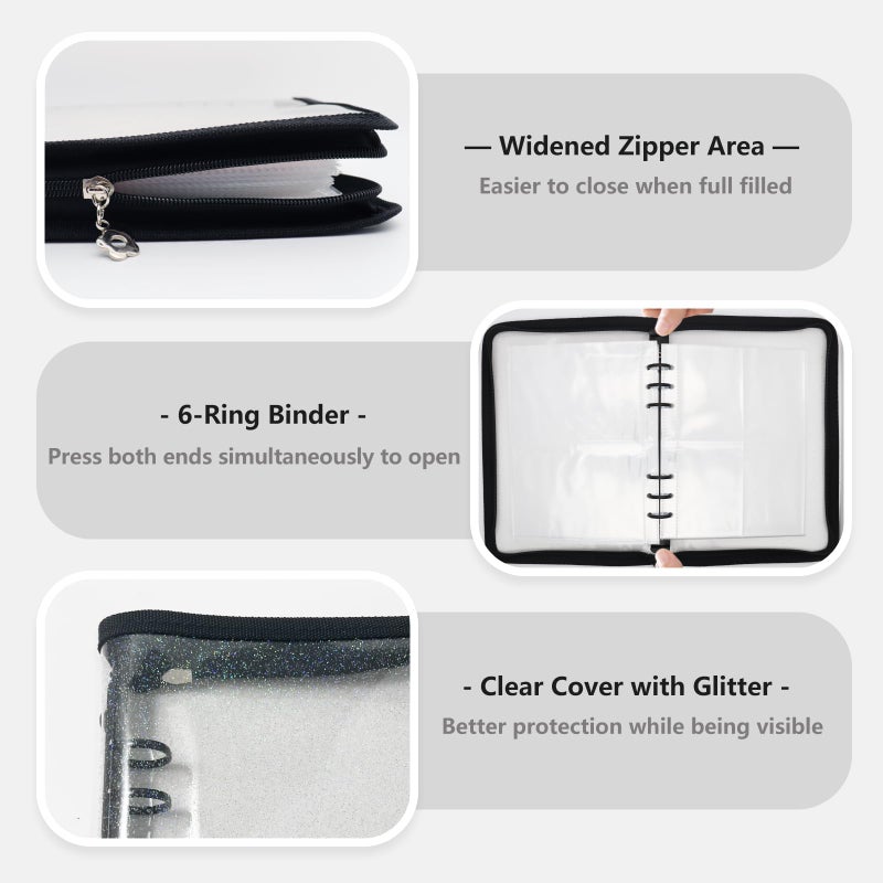 Ruatu Sticker Storage Organizer Binder A5 Sticker Book Collecting Album Reusable Sticker Collection Book with Pocket Zipper Sticker Holder Keeper Book for Adult Collecting Sticker (black) - Image 2