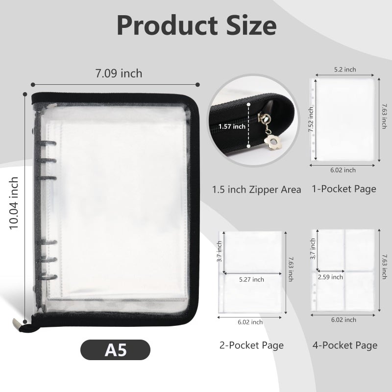 Ruatu Sticker Storage Organizer Binder A5 Sticker Book Collecting Album Reusable Sticker Collection Book with Pocket Zipper Sticker Holder Keeper Book for Adult Collecting Sticker (black) - Image 5