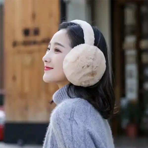 THE DDS STORE Ear Muffs for Women - Winter Ear Warmers - Soft & Warm Cable Knit Furry Fleece Earmuffs - Ear Covers for Cold Weather (Beige) - Image 2