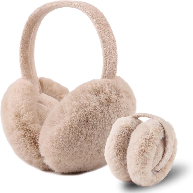 THE DDS STORE Ear Muffs for Women - Winter Ear Warmers - Soft & Warm Cable Knit Furry Fleece Earmuffs - Ear Covers for Cold Weather (Beige) - Image 5
