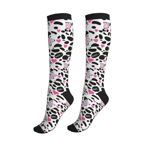 Figtihw Cow Compression Socks Knee High Support Socks For Women Men Running Athletic Hiking - Image 1