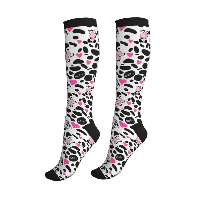 Figtihw Cow Compression Socks Knee High Support Socks For Women Men Running Athletic Hiking - Image 2