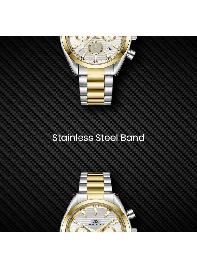 Kenneth Scott white Men's Stainless Steel Chrono & Multi Function Watch K23150-TBTW - 42 mm for Men | Best Price UAE