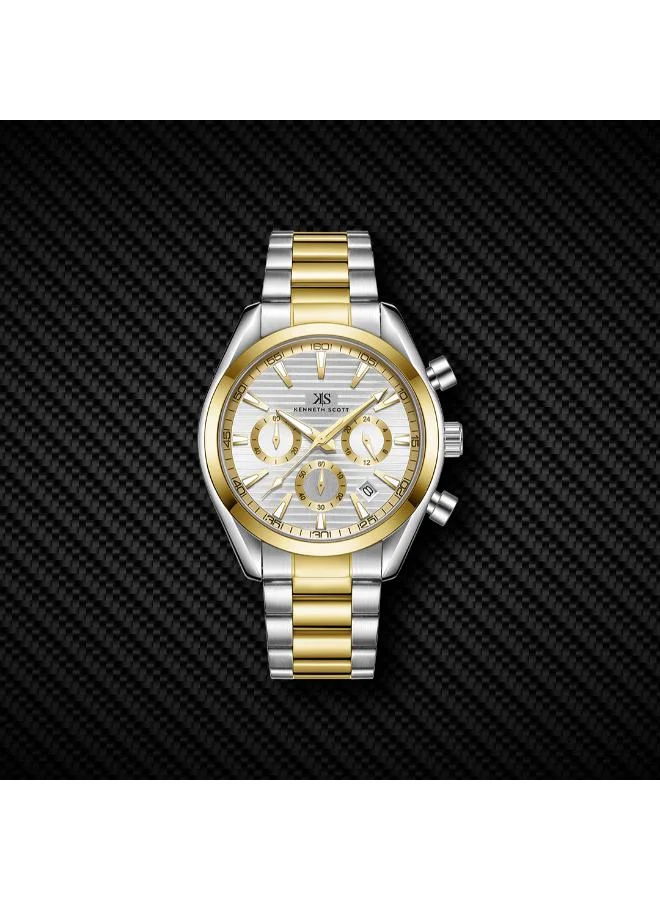 Kenneth Scott white Men's Stainless Steel Chrono & Multi Function Watch K23150-TBTW - 42 mm for Men | Best Price UAE