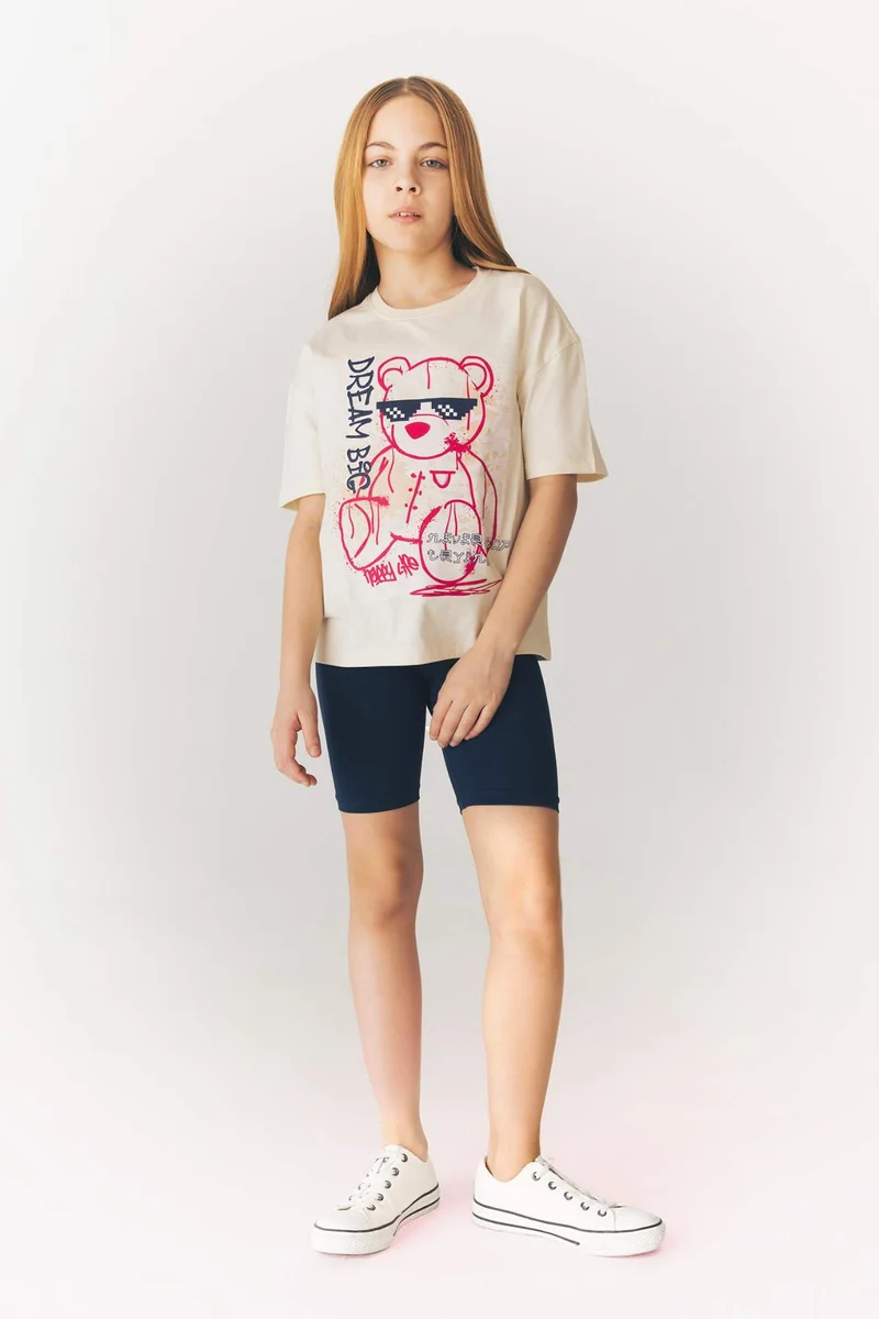 ديفاكتو Girl Relax Fit Printed Crew Neck T-Shirt