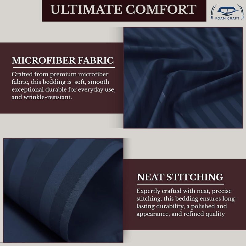FOAM CRAFT FOAMCRAFT® Striped 4-Piece Bed Sheet Set - Soft Brushed Microfiber in Navy, Queen Size - Image 4