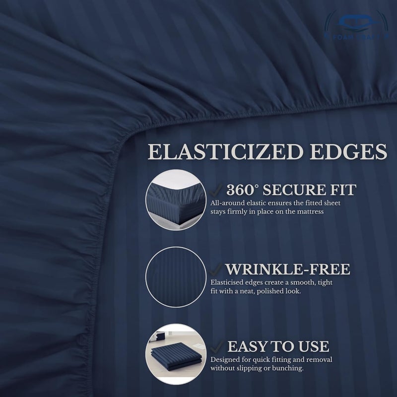 FOAM CRAFT FOAMCRAFT® Striped 4-Piece Bed Sheet Set - Soft Brushed Microfiber in Navy, Queen Size - Image 5