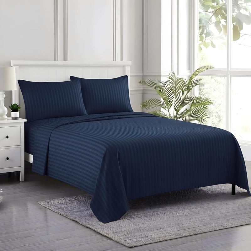 FOAM CRAFT FOAMCRAFT® Striped 4-Piece Bed Sheet Set - Soft Brushed Microfiber in Navy, Queen Size - Image 1