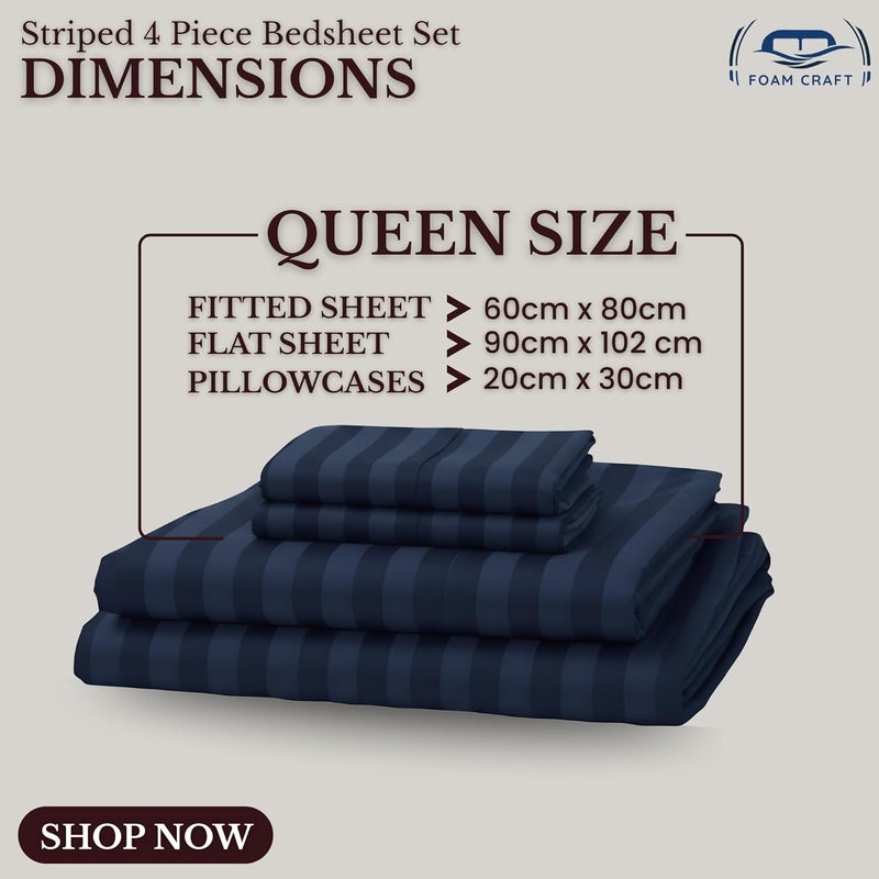 FOAM CRAFT FOAMCRAFT® Striped 4-Piece Bed Sheet Set - Soft Brushed Microfiber in Navy, Queen Size - Image 2