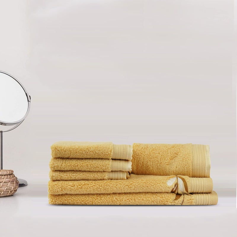 LUSH & BEYOND Face and Hand Towel Set of 6, 100% Cotton Towel for Men & Women 500 GSM Towel(Face Towel Size 13X13 inches) (Hand Towel Size 26X 14 Inches) (Light Yellow 29) - Image 1