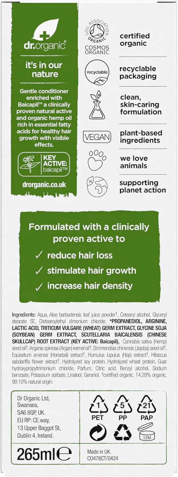 dr.organic بلسم إنقاذ زيت القنب من دكتور أورجانيك لاستعادة الشعر الناعم للرجال والنساء طبيعي نباتي خالي من القسوة خالي من البارابين SLS 265 مل قد يختلف التعبئة والتغليف - Image 3