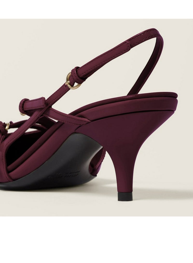 Loquat Women's Closed Square Toe High Heels With Adjustable Ankle Strap Stiletto Pumps Wine Red 5 CM  - Image 4