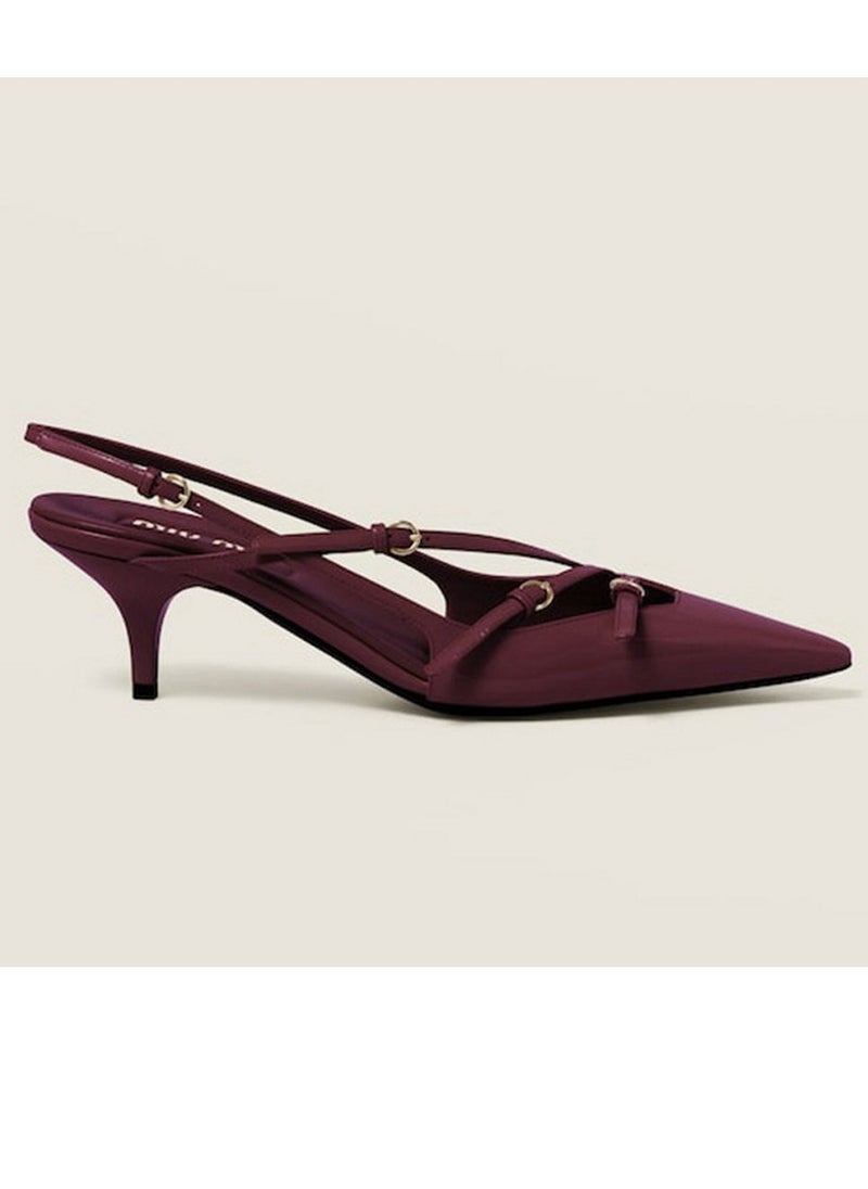 Loquat Women's Closed Square Toe High Heels With Adjustable Ankle Strap Stiletto Pumps Wine Red 5 CM  - Image 1