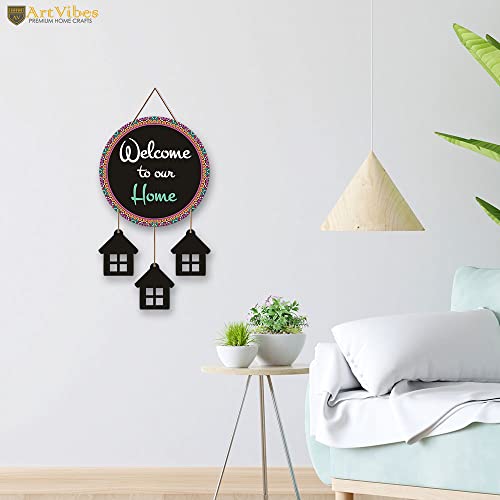 Artvibes Welcome To Our Home Wooden Wall Hanger for Gateway | Decor Hanging Ornaments | Door Quotes Hanging | Wall Poster | Modern Decor Items | Gift Items for Home Decor | Wall Accent (WH_7201N) - Image 3