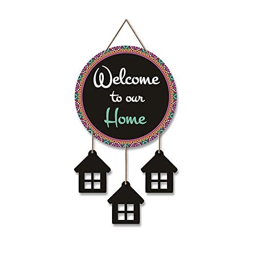 Artvibes Welcome To Our Home Wooden Wall Hanger for Gateway | Decor Hanging Ornaments | Door Quotes Hanging | Wall Poster | Modern Decor Items | Gift Items for Home Decor | Wall Accent (WH_7201N) - Image 1