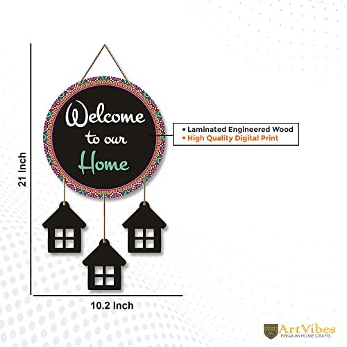 Artvibes Welcome To Our Home Wooden Wall Hanger for Gateway | Decor Hanging Ornaments | Door Quotes Hanging | Wall Poster | Modern Decor Items | Gift Items for Home Decor | Wall Accent (WH_7201N) - Image 5