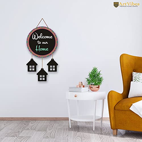 Artvibes Welcome To Our Home Wooden Wall Hanger for Gateway | Decor Hanging Ornaments | Door Quotes Hanging | Wall Poster | Modern Decor Items | Gift Items for Home Decor | Wall Accent (WH_7201N) - Image 2