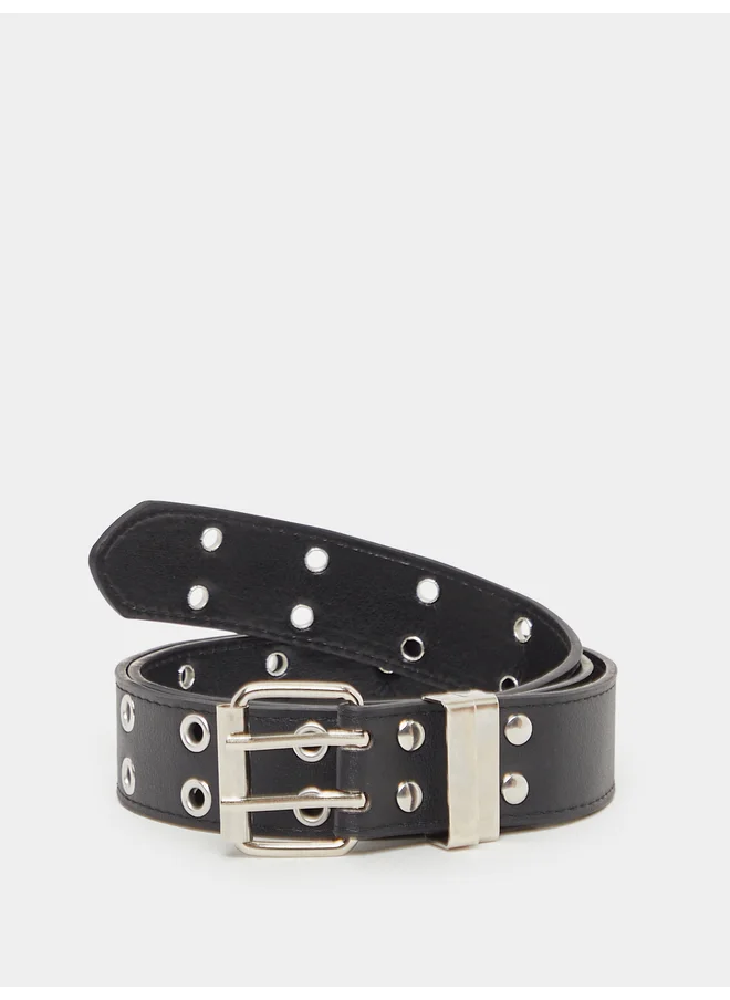 Styli Styli Black Solid Double Pin Buckle Belt