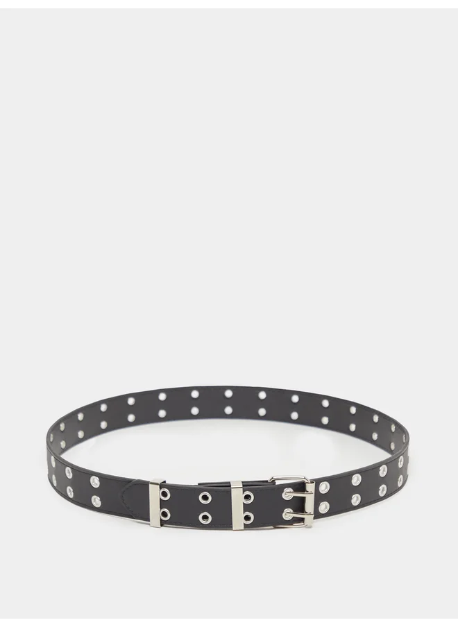 Styli Styli Black Solid Double Pin Buckle Belt
