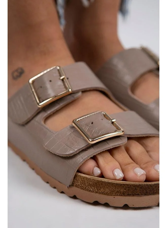 Manijero  Croco Women's Genuine Leather Double Buckle Crocodile Visor Slippers. for Women | Best Price UAE