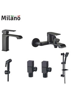 milano Power Collection Basin Bath Shattaf Angle Valve And Kit With Matted Color Brass Bathroom complete Set Single Handle Mixer Angle Valve Shattaf Black  - Image 1