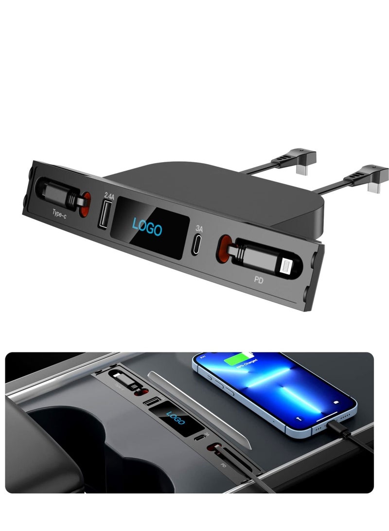 SYOSI Car USB Charger Multi Port for 2021 2022 2023 Tesla Model 3/Y | Tesla USB Hub with Blue Led Light | Tesla Model 3/Y Accessories 100% Fit Center Console Adapter | Tesla Phone Charger - Image 1