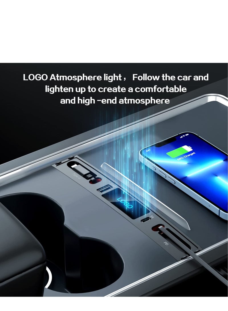 SYOSI Car USB Charger Multi Port for 2021 2022 2023 Tesla Model 3/Y | Tesla USB Hub with Blue Led Light | Tesla Model 3/Y Accessories 100% Fit Center Console Adapter | Tesla Phone Charger - Image 4