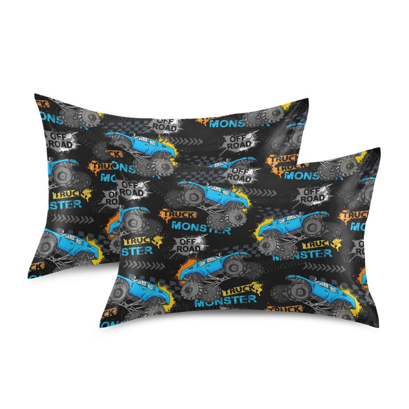 KOPIRIT Monster Truck Tires Pillow Covers Silk Pillowcase for Hair and Skin Soft Breathable Smooth Cooling Satin Pillowcase Standard Size Pillow Case for Sleeping Women Boys Girls Room (20x26 Inch) - Image 2