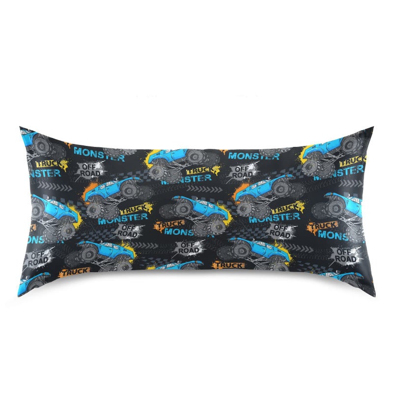 KOPIRIT Monster Truck Tires Pillow Covers Silk Pillowcase for Hair and Skin Soft Breathable Smooth Cooling Satin Pillowcase Standard Size Pillow Case for Sleeping Women Boys Girls Room (20x26 Inch) - Image 3