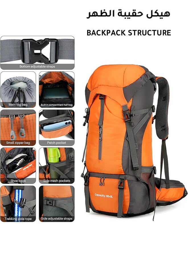Ominii - 65L Hiking Waterproof Outdoor Sport Travel Daypack for Men Women Camping Trekking Touring - Image 1