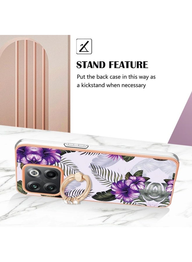 HuHa Case Cover For OnePlus 10T 5G / Ace Pro Electroplating IMD TPU Phone Case with Ring(Purple Flower) - Image 3