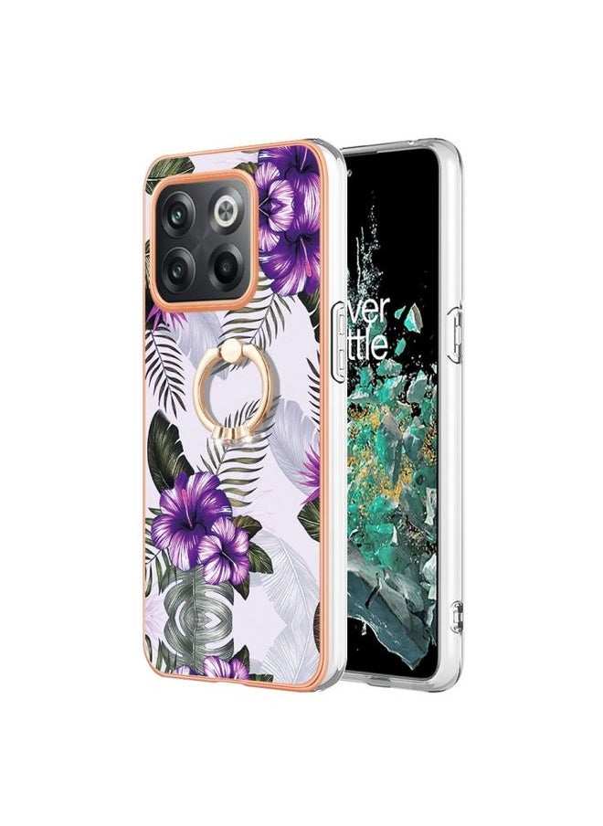 HuHa - Case Cover For For OnePlus 10T 5G / Ace Pro Electroplating IMD TPU Phone Case with Ring(Purple Flower) - Image 1