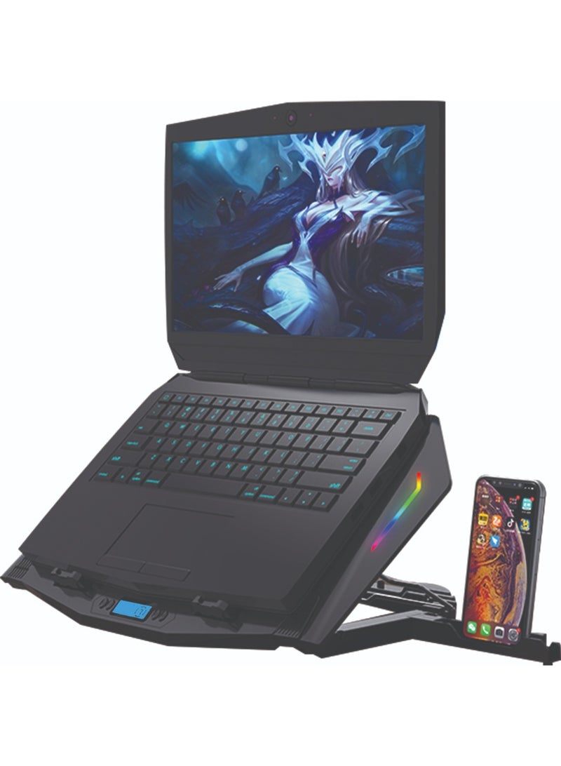 Standard ICE07 Gaming Laptop Cooling Pad with Dual 140mm RGB Fans, LCD Display, Adjustable Height, Mobile Holder and Dual USB Ports - Image 3