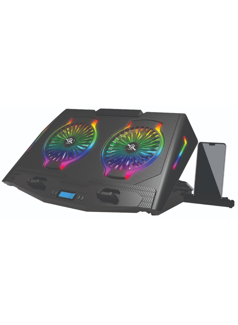 Standard ICE07 Gaming Laptop Cooling Pad with Dual 140mm RGB Fans, LCD Display, Adjustable Height, Mobile Holder and Dual USB Ports - Image 1