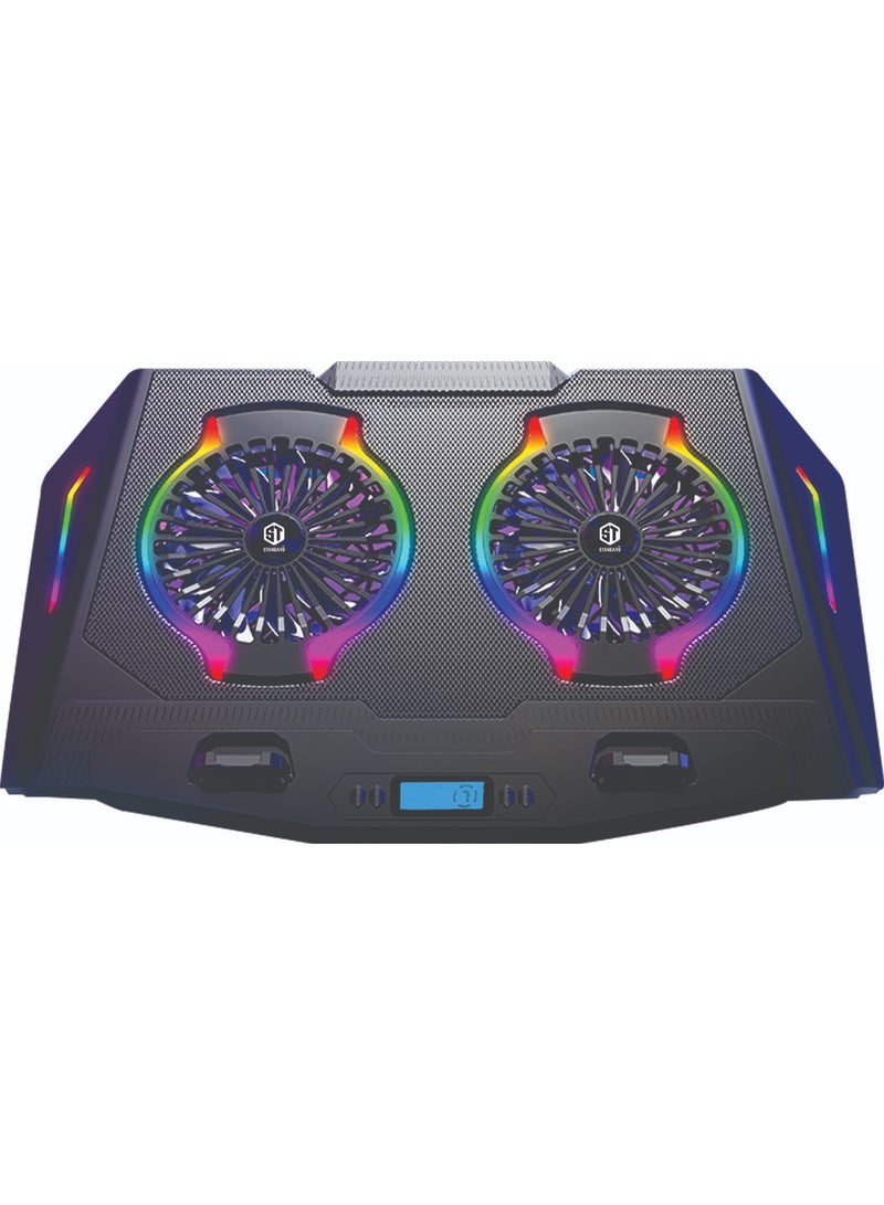 Standard ICE07 Gaming Laptop Cooling Pad with Dual 140mm RGB Fans, LCD Display, Adjustable Height, Mobile Holder and Dual USB Ports - Image 2