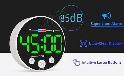 XUANZIT Large LED Digital Timer, Magnetic Countdown Loud Timer for Kitchen Cooking, Classroom Whiteboard, Kids, Toddler, Game, Productivity, Focus, Work, Task, Office, Meeting – Small, Simple, Visual, Green - Image 3