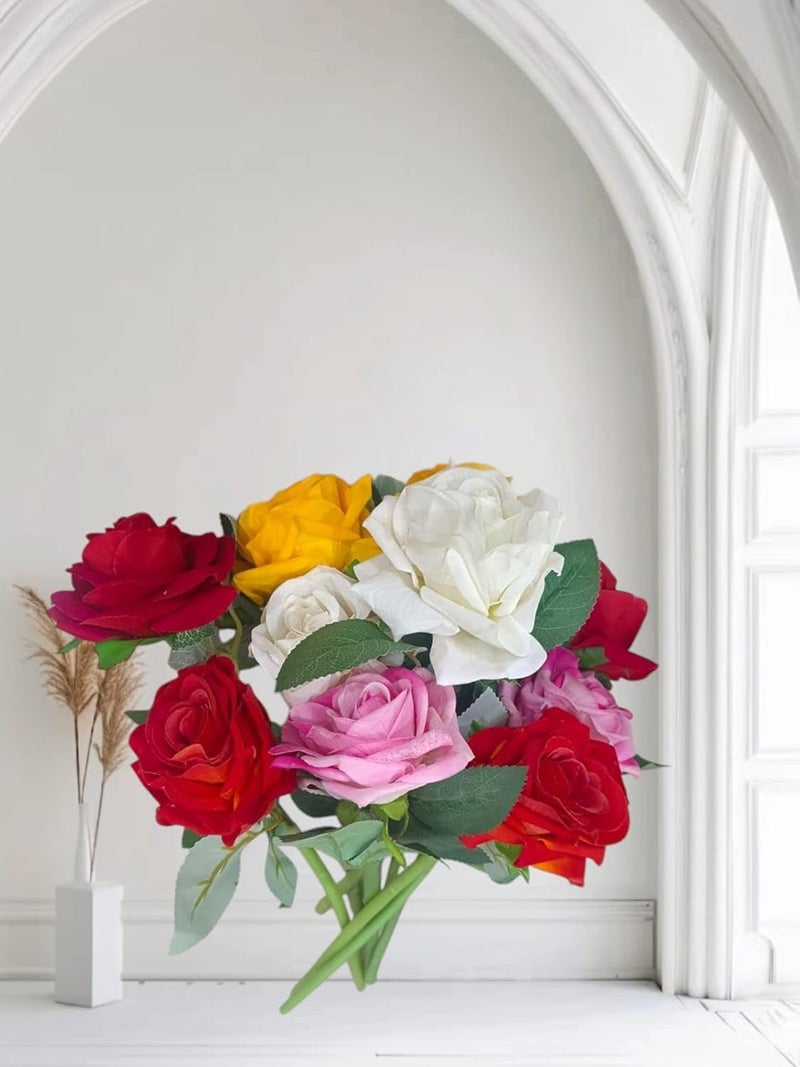 DN Enterprises DN Enterprises Artificial Rose Flower Sticks Multicolor for Vase Pot Home Living Room Decoration Multicolor 10 Rose Sticks 40cm 