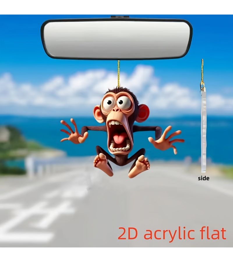 2D Acrylic Monkey Car Rearview Mirror Decoration Pendant For Backpack Keychain Bags Holiday Party Gift Lightweight Durable - Image 1