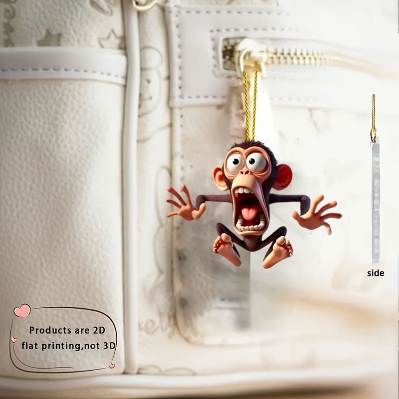 2D Acrylic Monkey Car Rearview Mirror Decoration Pendant For Backpack Keychain Bags Holiday Party Gift Lightweight Durable - Image 2