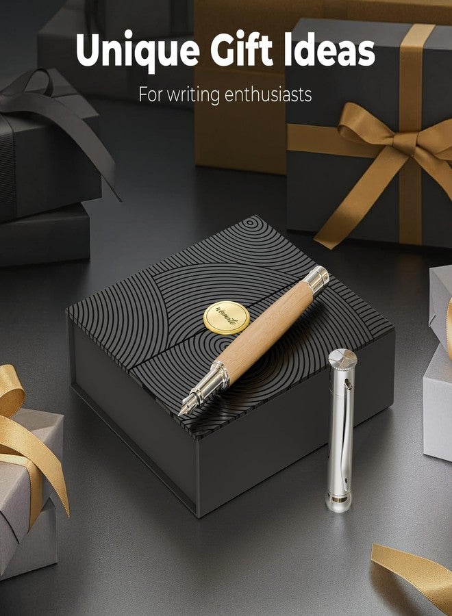 WEMATE Wood Fountain Pen with Ergonomic Grip, Fine Nib, 20 Ink Cartridges(10 Black&10 Blue), 1 Ink Converter, Smooth Writing&No Skips, Nice Luxury Office Gift for Men, Professional, Executive - Image 3