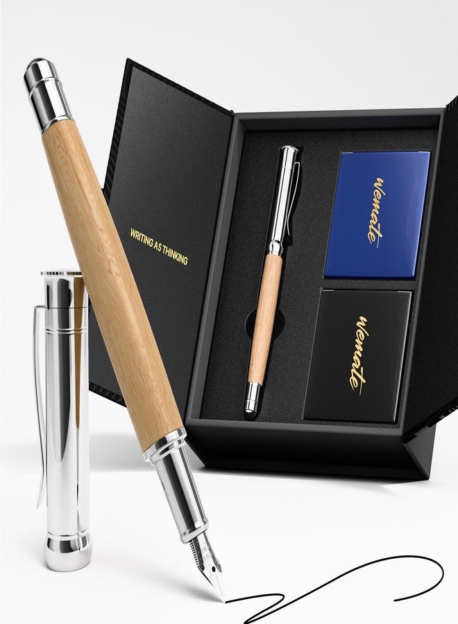 WEMATE Wood Fountain Pen with Ergonomic Grip, Fine Nib, 20 Ink Cartridges(10 Black&10 Blue), 1 Ink Converter, Smooth Writing&No Skips, Nice Luxury Office Gift for Men, Professional, Executive - Image 1