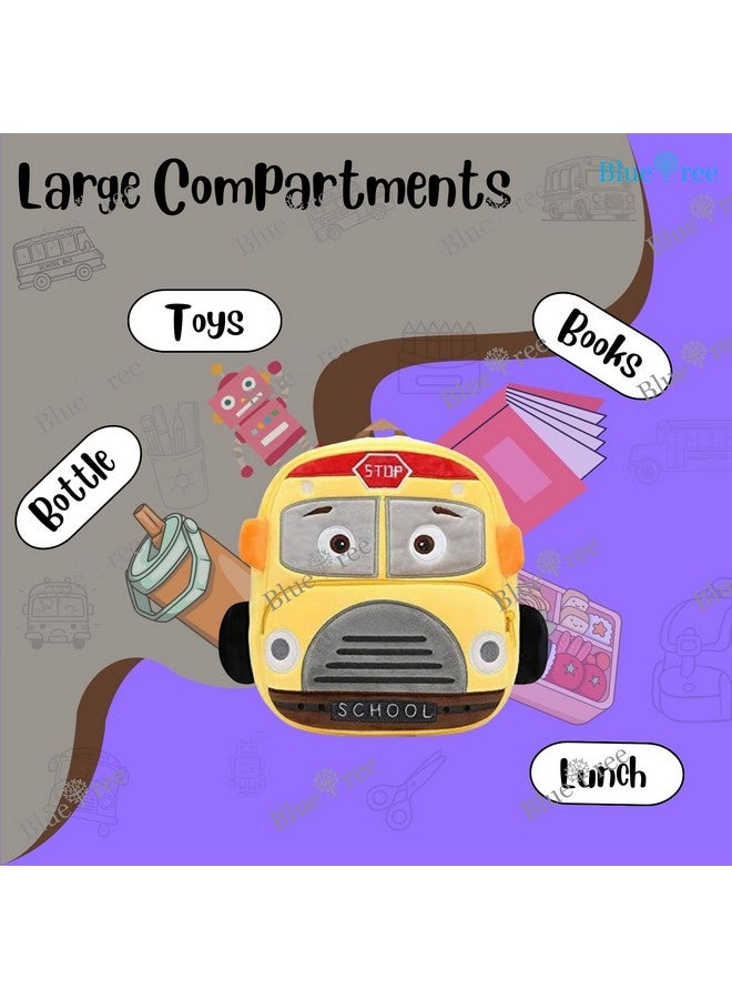 blue tree School Bag for Cute Kids for (1-6 Years), Nursery Soft Plush Yellow School Bus Bag for Toddlers, Mini Cartoon Backpack for Boys and Girls - Image 4