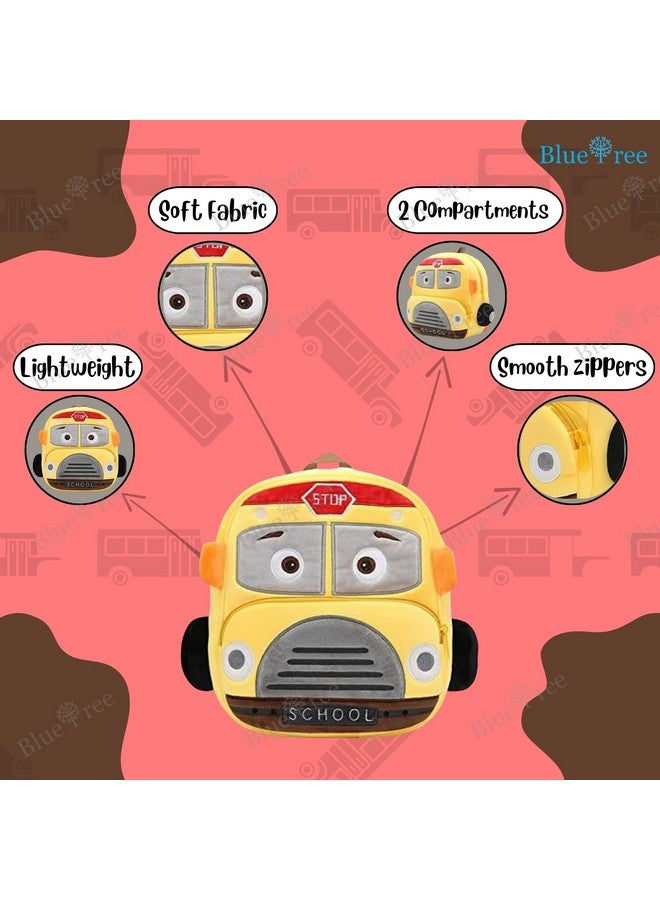 blue tree School Bag for Cute Kids for (1-6 Years), Nursery Soft Plush Yellow School Bus Bag for Toddlers, Mini Cartoon Backpack for Boys and Girls - Image 3