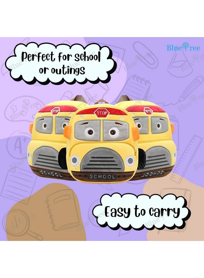 blue tree School Bag for Cute Kids for (1-6 Years), Nursery Soft Plush Yellow School Bus Bag for Toddlers, Mini Cartoon Backpack for Boys and Girls - Image 5
